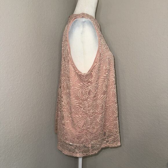 Elodie Women's Blouse Size L Sleeveless Solid Pink Mesh Layer Boho Casual NWT - Picture 2 of 8
